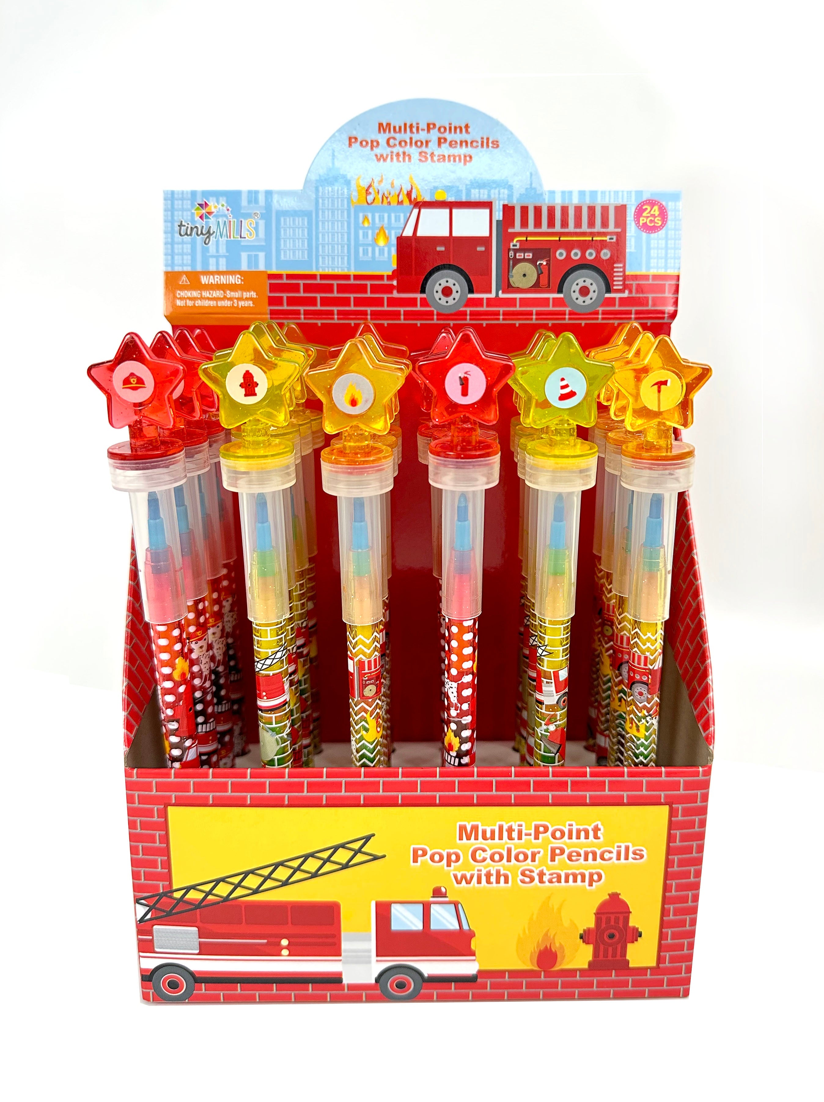 Fire Truck Stackable Crayon With Stamper Topper