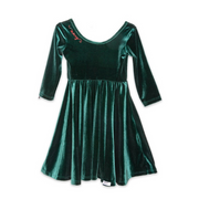 Holiday Twirly Dress In Emerald Velvet