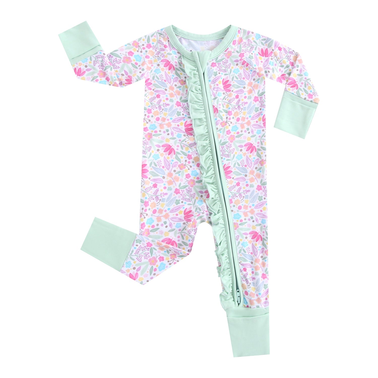 Tiny Blooms Ruffled Zippered Baby Romper