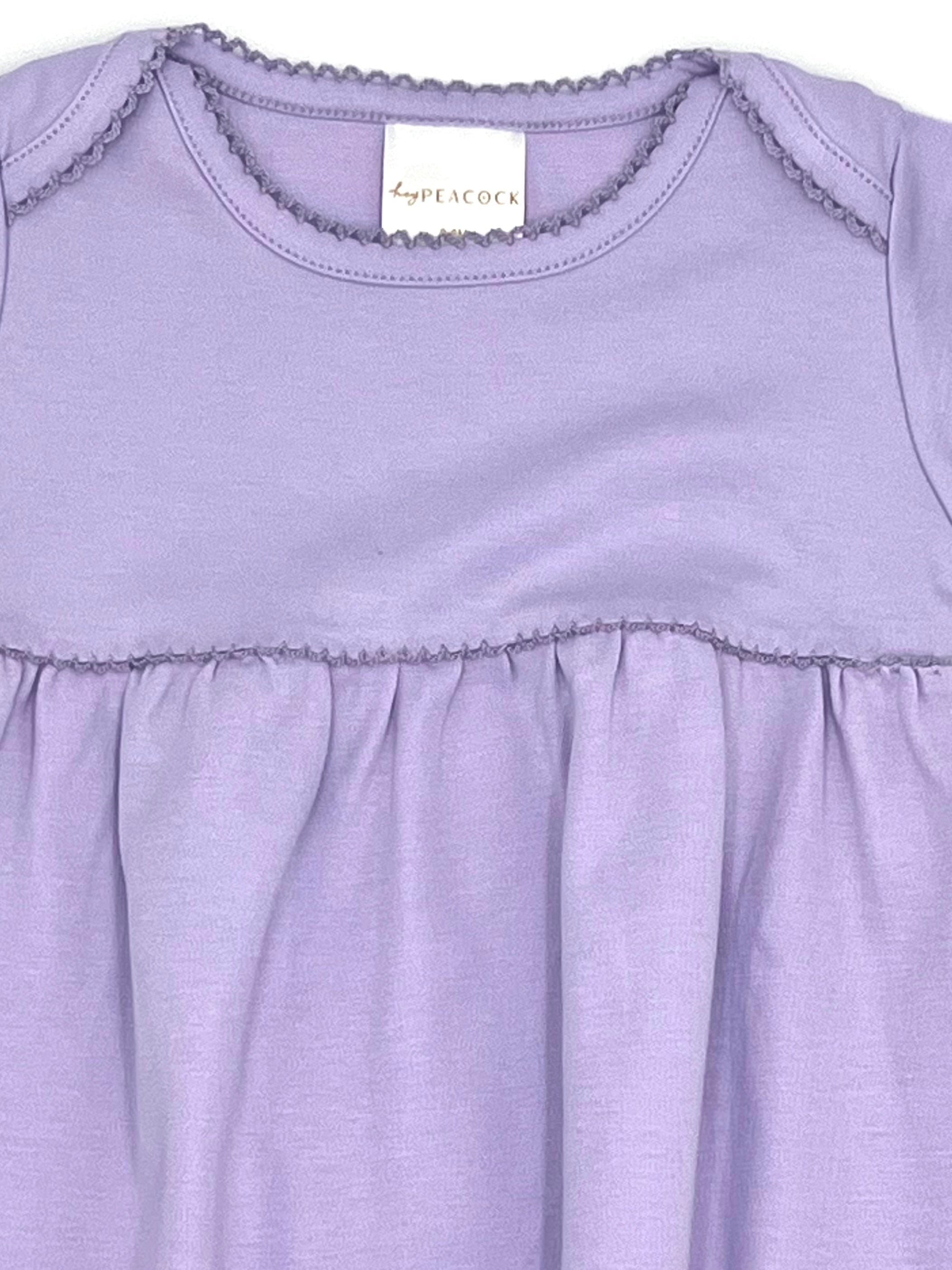 100% Pima Cotton Newborn Pleated Gown & Hat Set: Lavender (0-6 Months)
