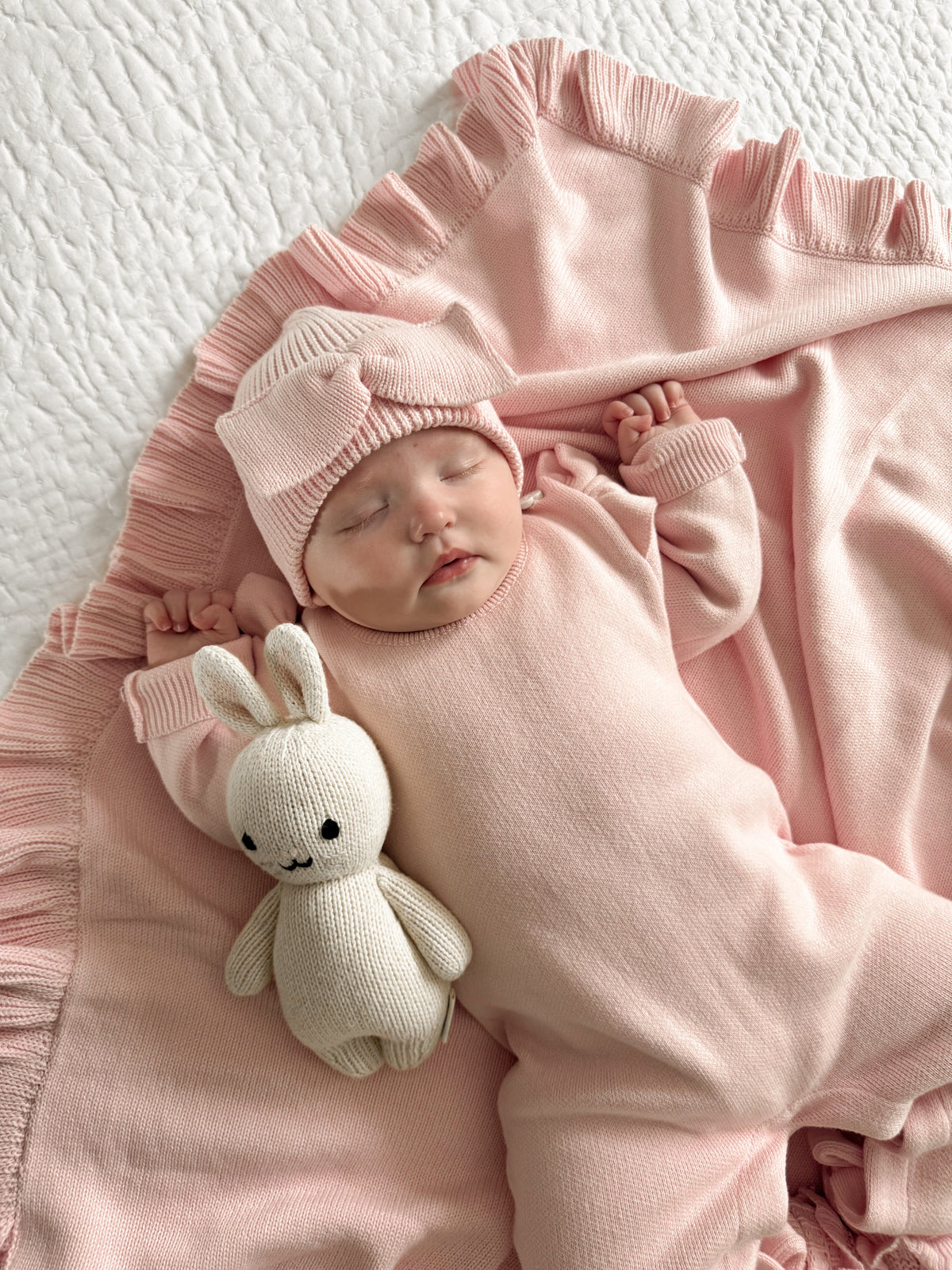Classic Bow Beanie - Powder Pink