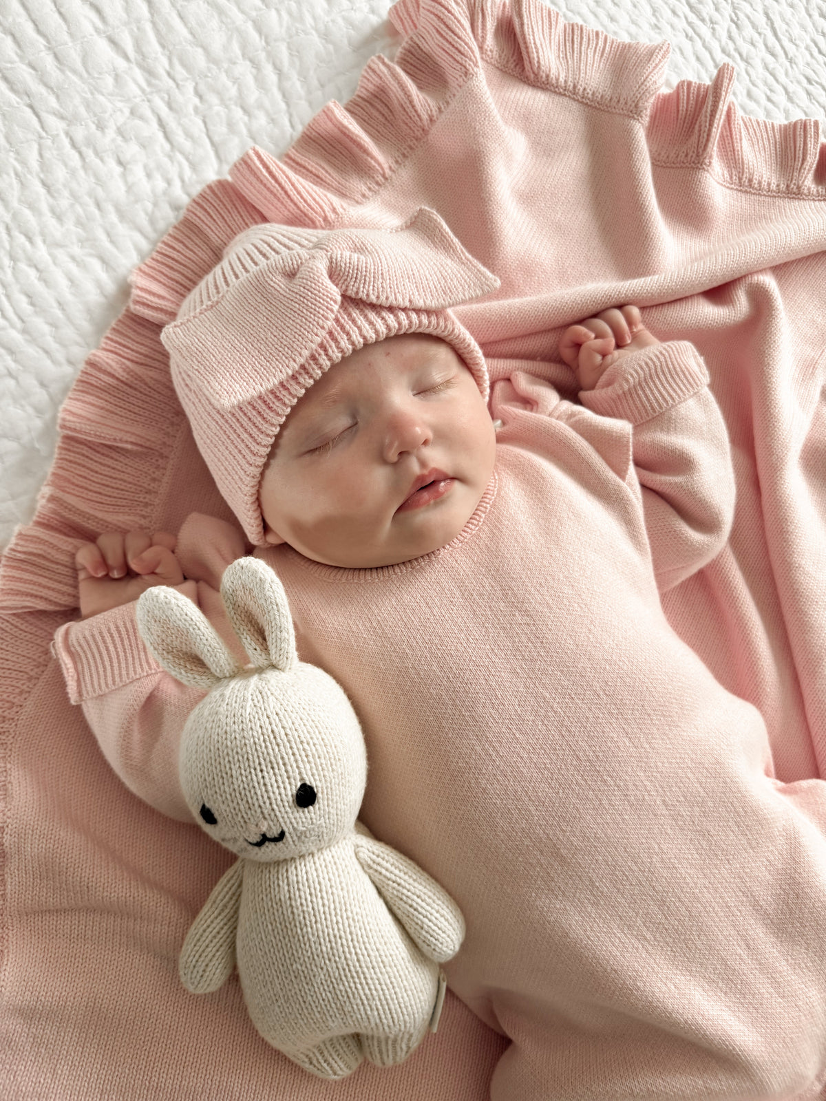 Classic Bow Beanie - Powder Pink
