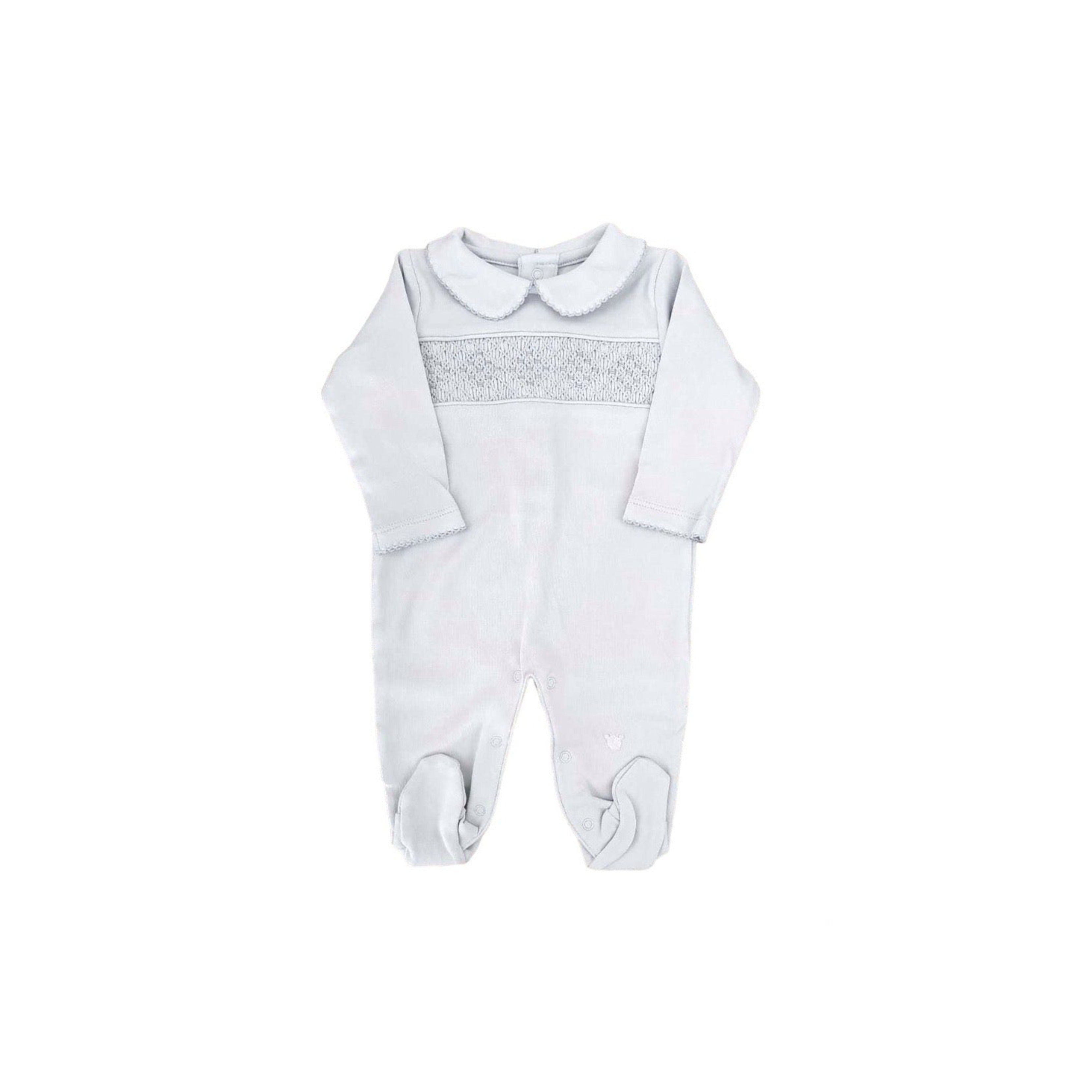 Hand Smocked Pima Playsuit, Grey