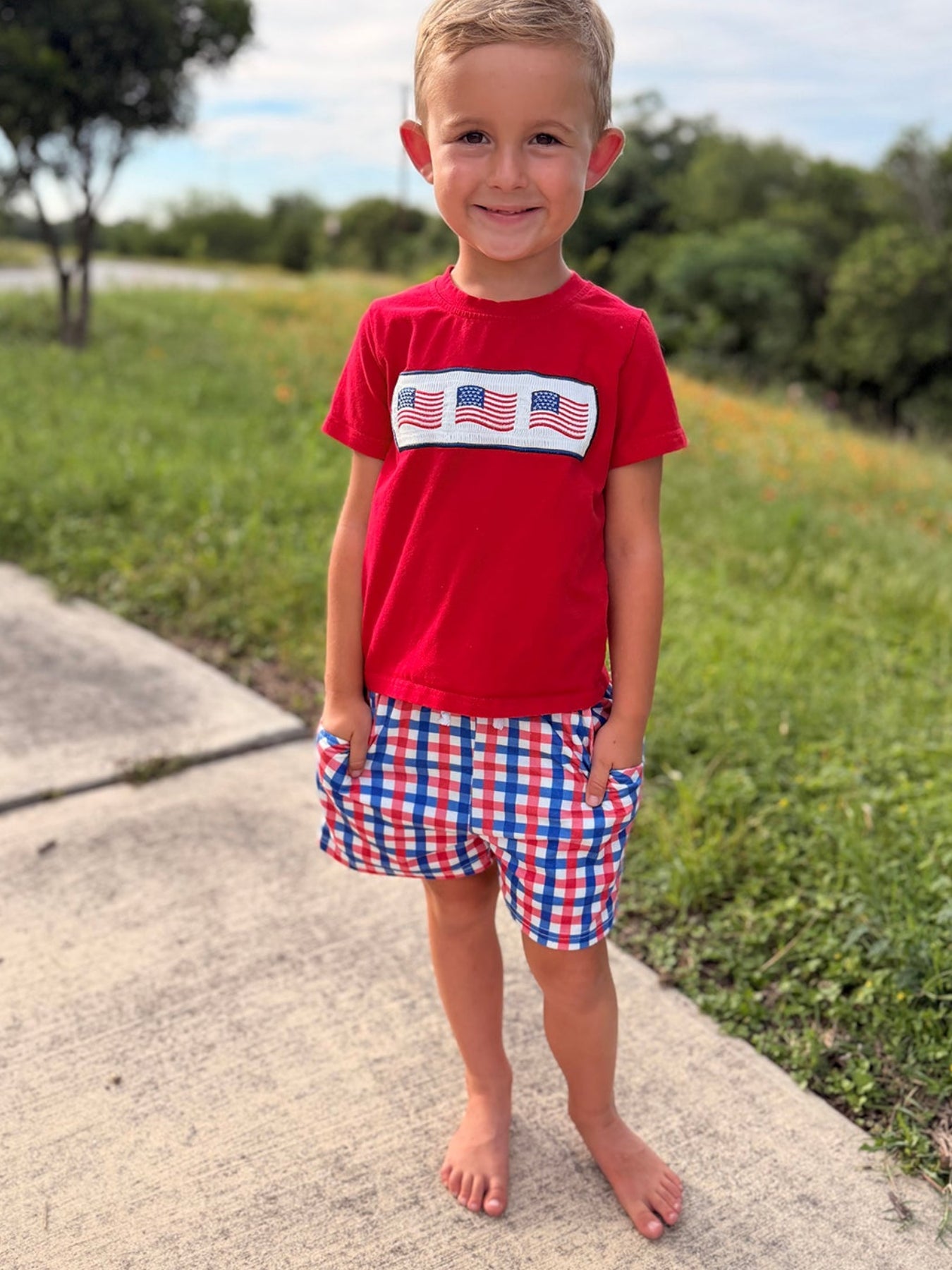 Boys 4th Of July Plaid Flag Set
