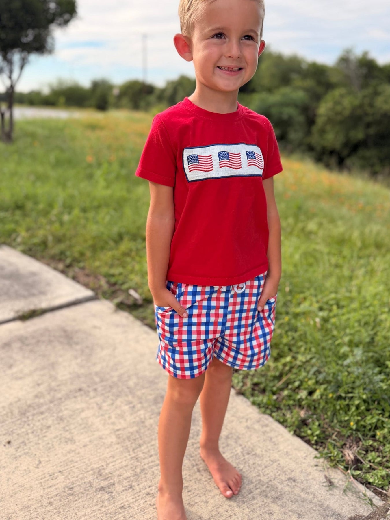 Boys 4th Of July Plaid Flag Set
