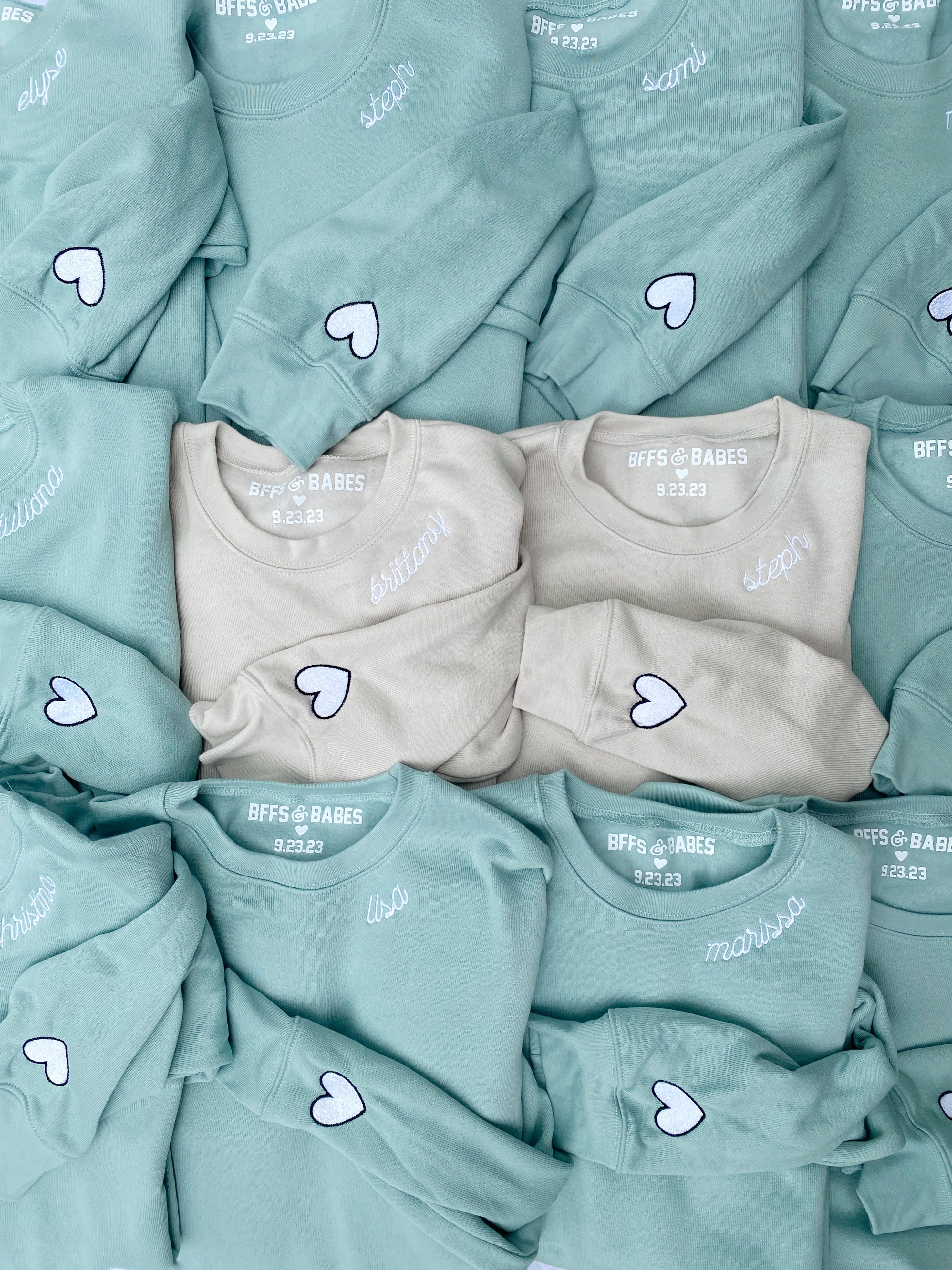 Bffs & Babes X You ♡ Personalized Label + Stitch Collar Seafoam Sweatshirt