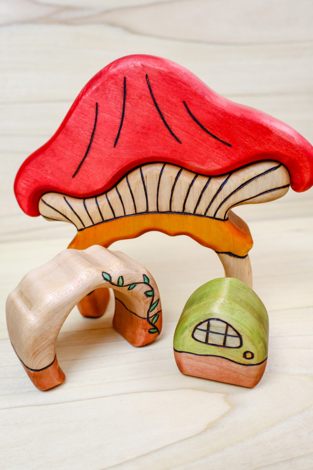 Mushroom Cottage Large 4-piece Wooden Stacking Puzzle