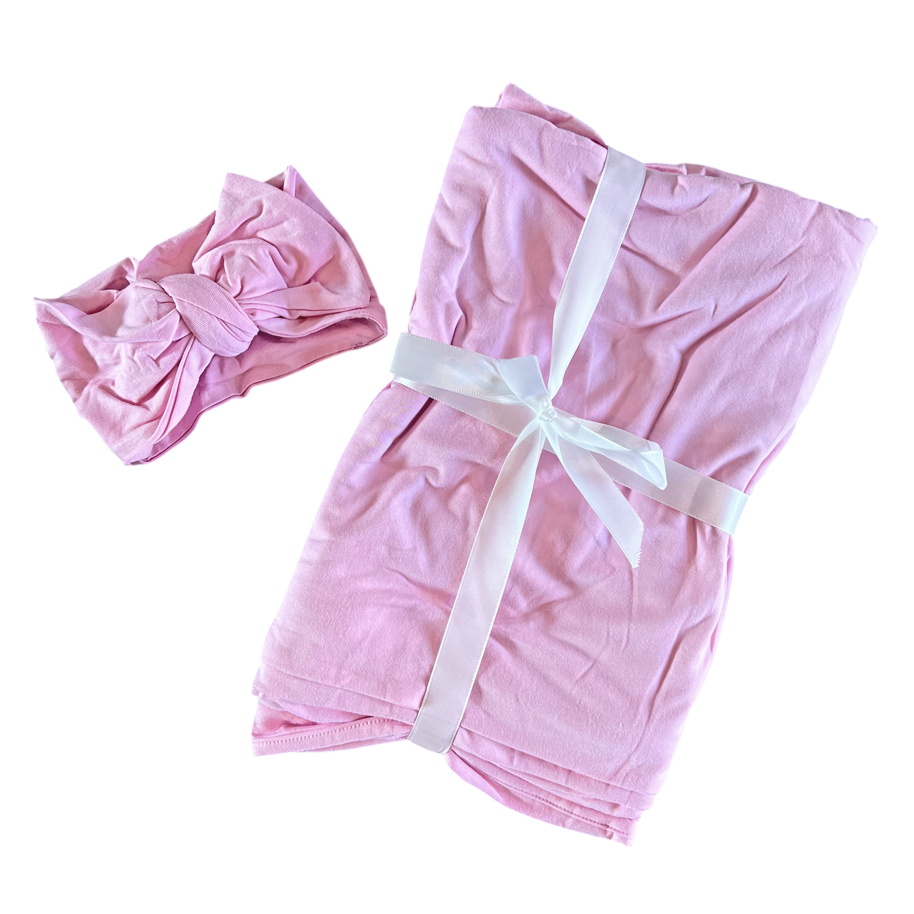 Light Pink Swaddle + Bow Set