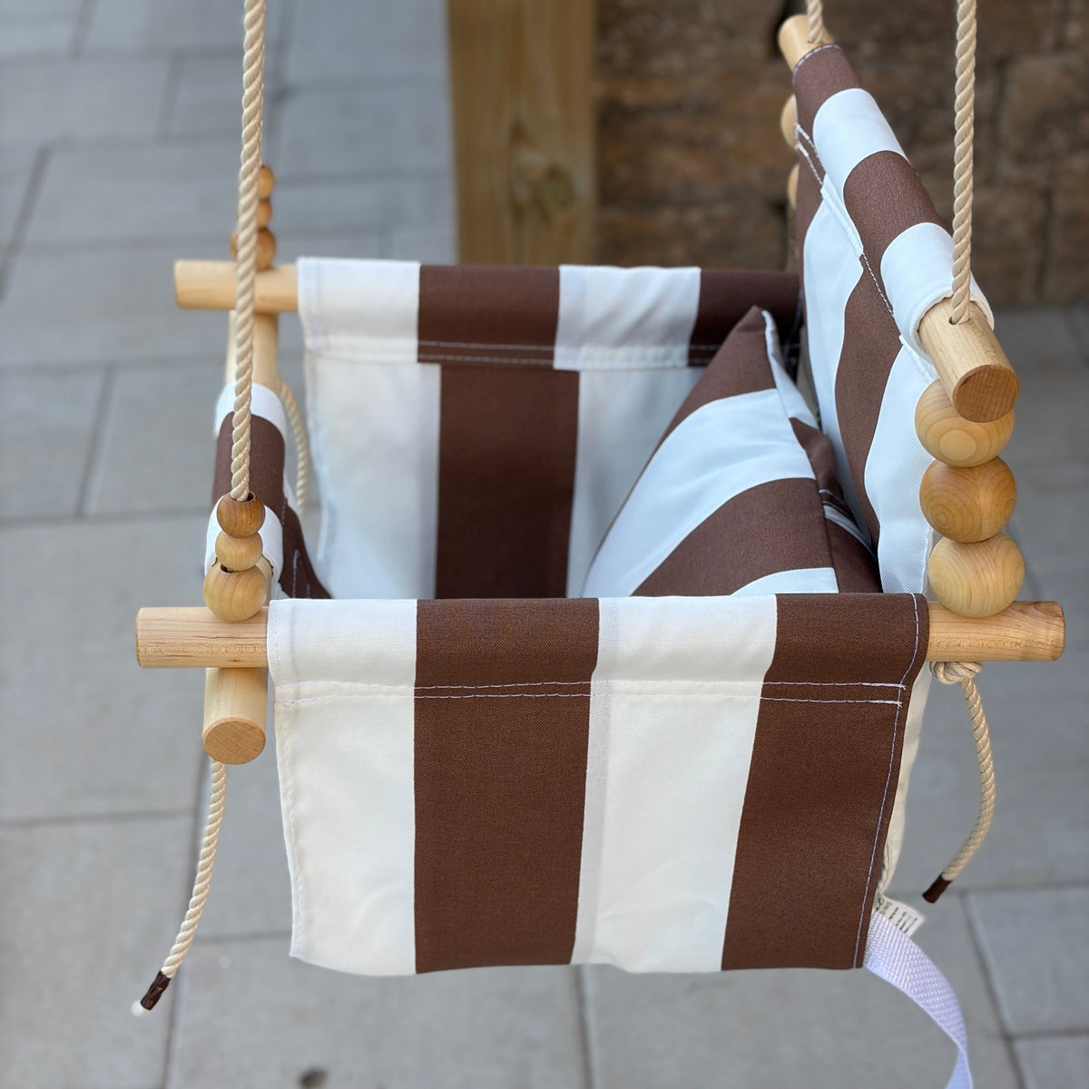Outdoor High Back Baby & Toddler Swing-wide Brown & White Stripe