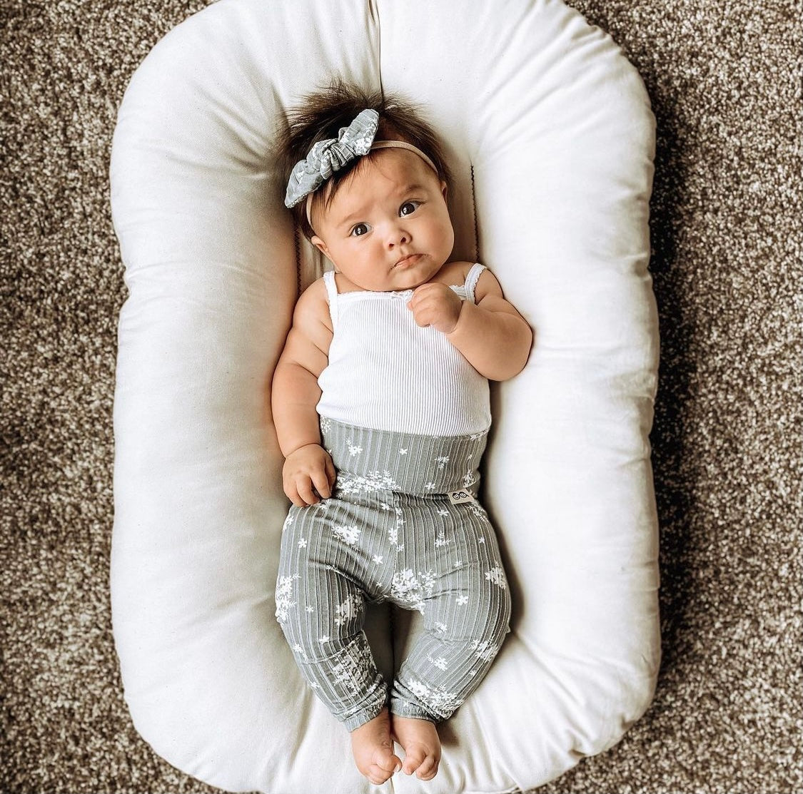 Minimal Floral Olive Ribbed Headbands