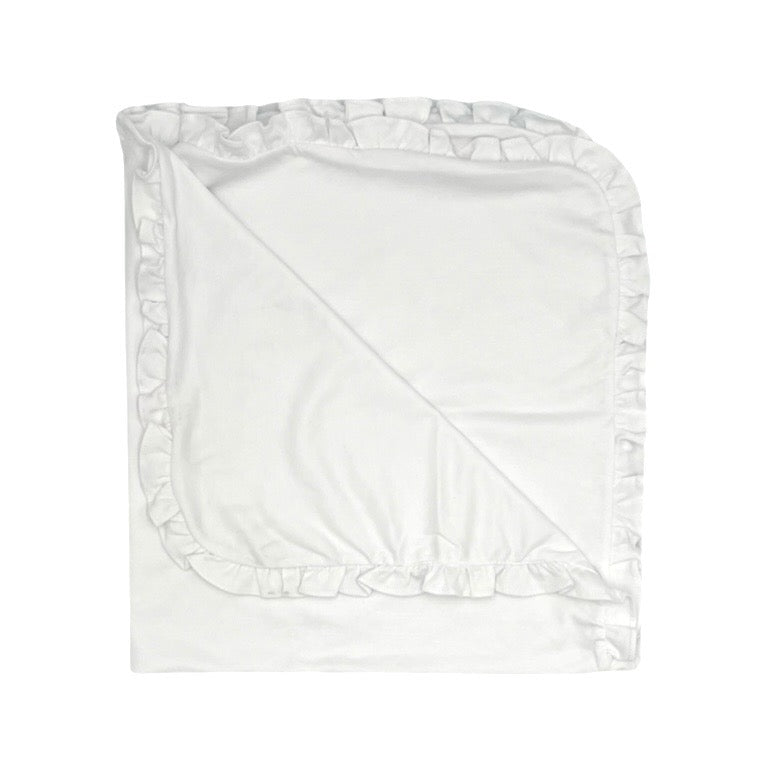 100% Pima Cotton Ruffle Blanket: White