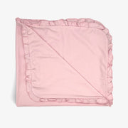 100% Pima Cotton Pink Ruffle Blanket With Pink Picot Trim