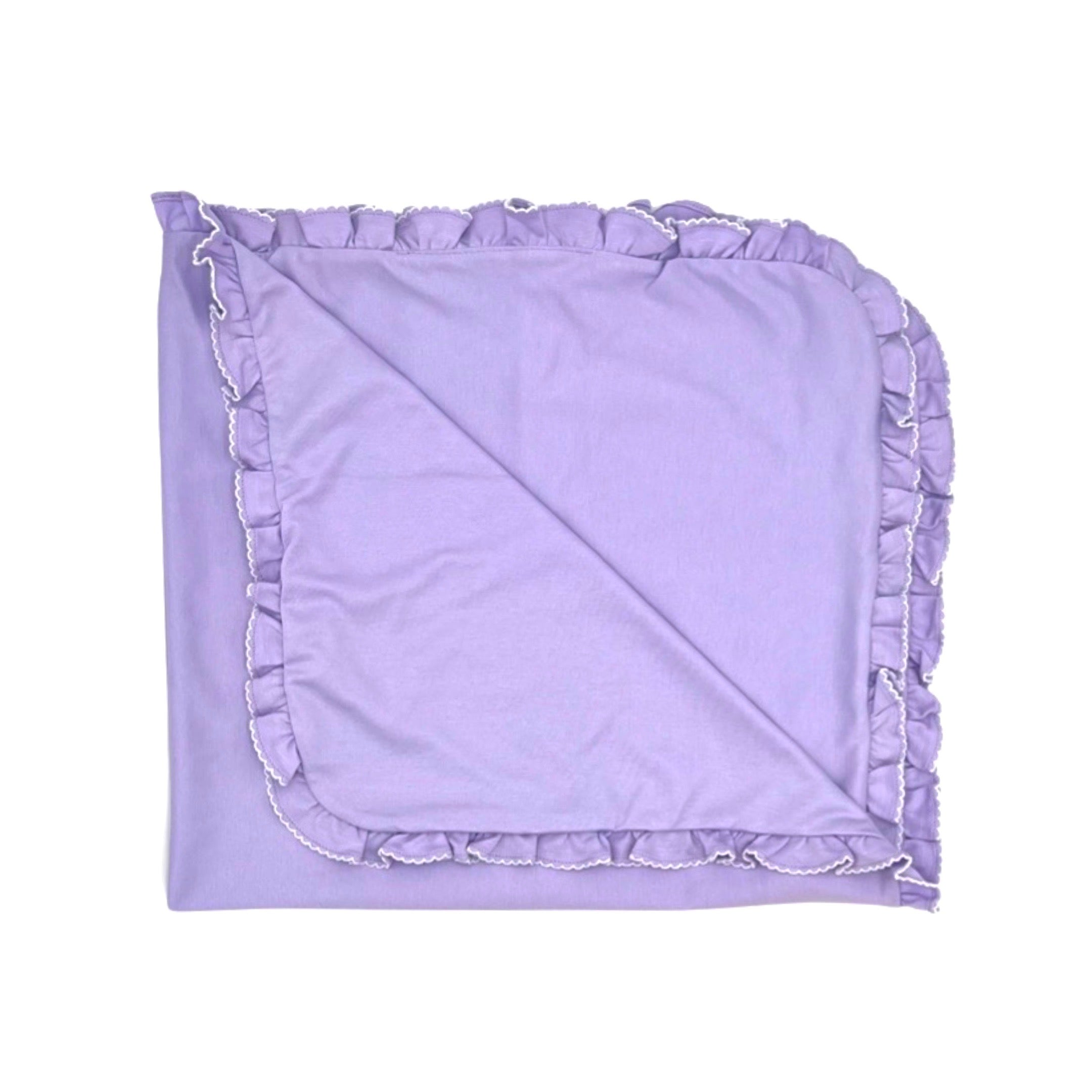 100% Pima Cotton Ruffle Blanket: Lavender With White Picot Trim