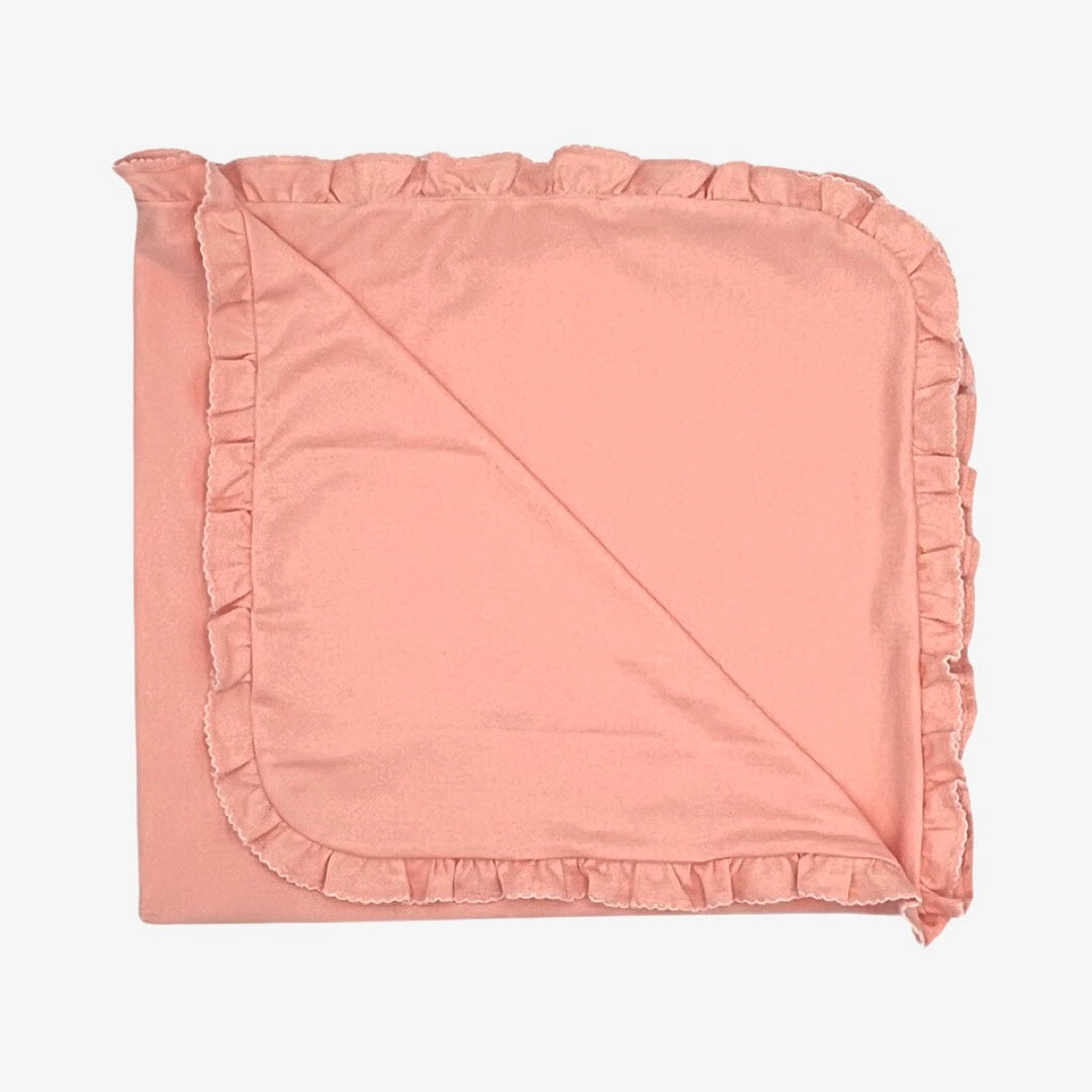 100% Pima Cotton Ruffle Blanket: Apricot With White Picot Trim