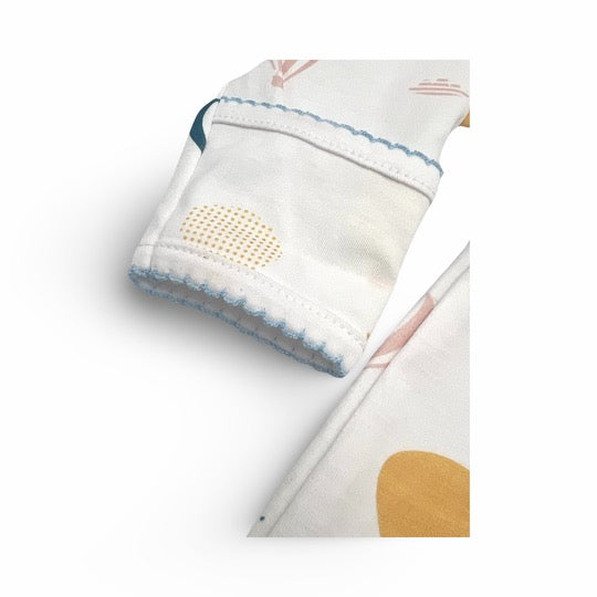 100% Pima Cotton Boys Collared Footie With Blue Picot Trim: Up, Up & Away