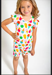 My First Ice Cream Cone Frilly Short Bamboo Pajamas For Girls | Soft & Breathable