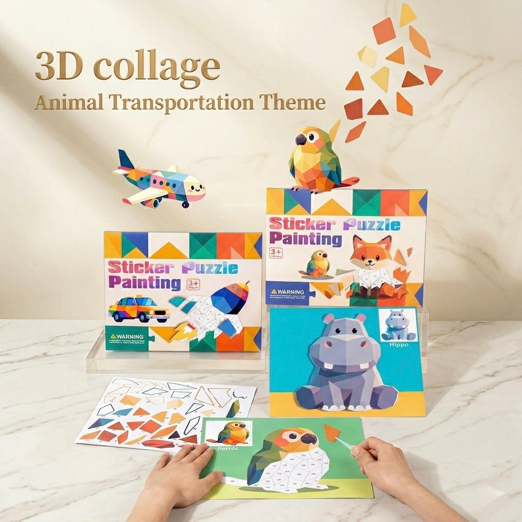 Kids' Diy Sticker Puzzle Painting Kit | Mess-free Montessori Travel Toy