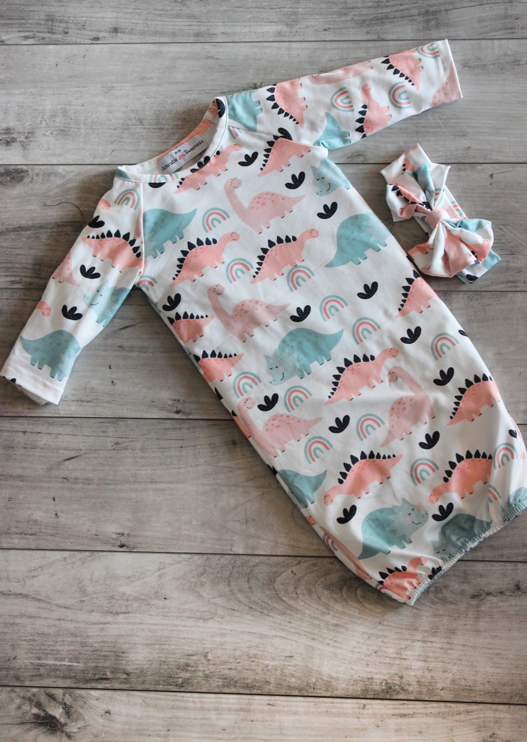 Pastel Dino Baby Gown