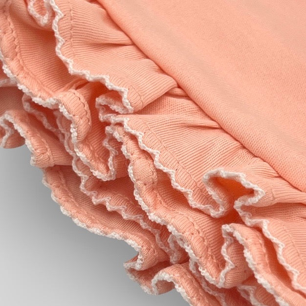 100% Pima Cotton Ruffle Blanket: Apricot With White Picot Trim