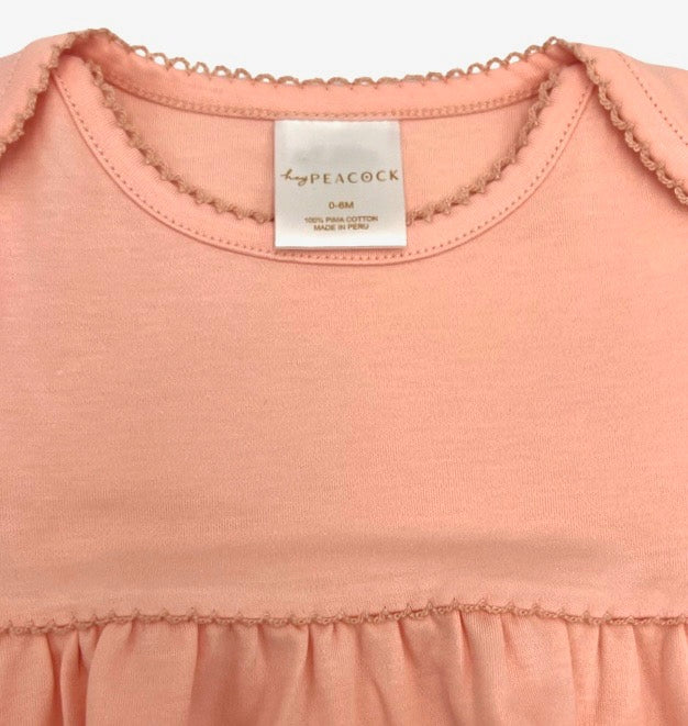 100% Pima Cotton Newborn Pleated Gown & Hat Set: Apricot (0-6 Months)