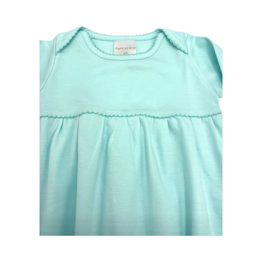 100% Pima Cotton Newborn Pleated Gown & Hat Set: Aqua (0-6 Months)
