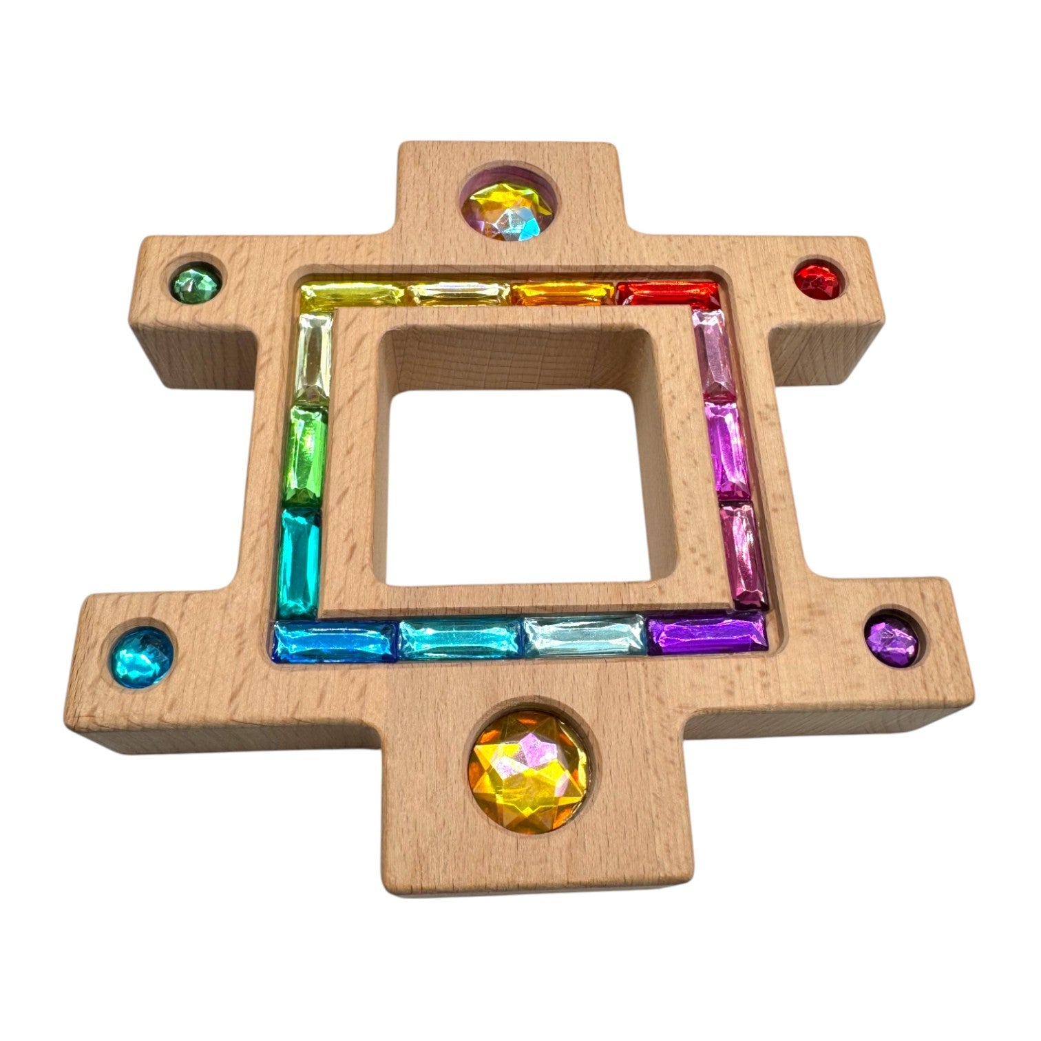 wooden Gemlight Window Blocks – 16-piece Colorful Open-ended Play Set With Storage Box