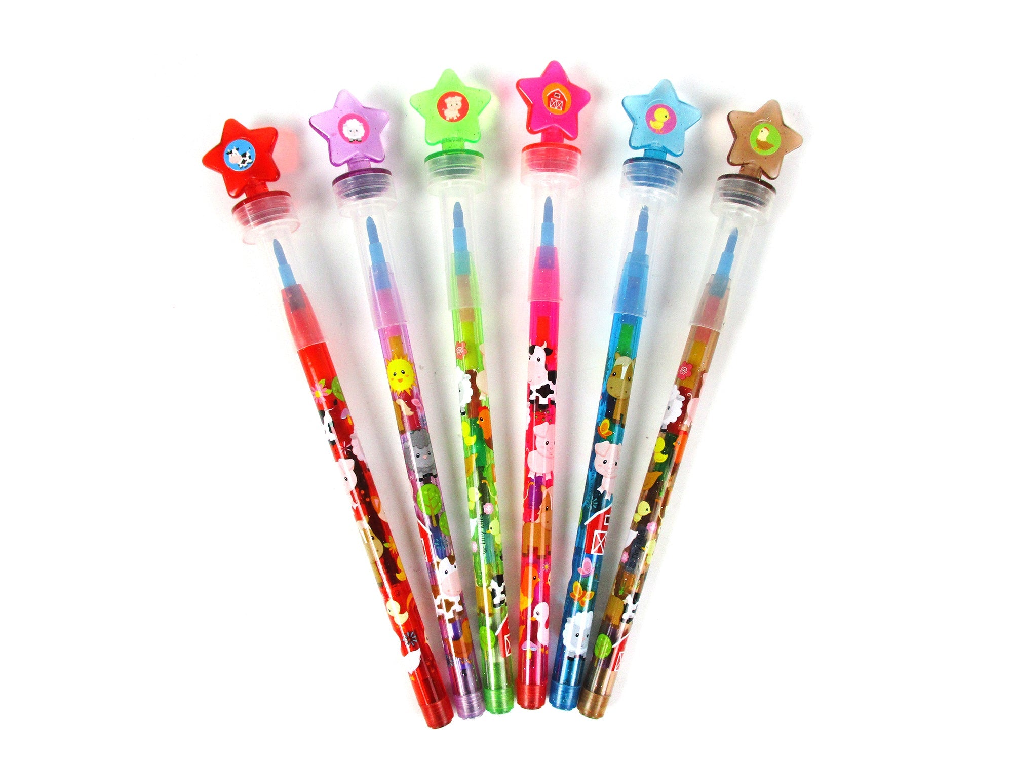 Farm Animals Stackable Crayon With Stamper Topper