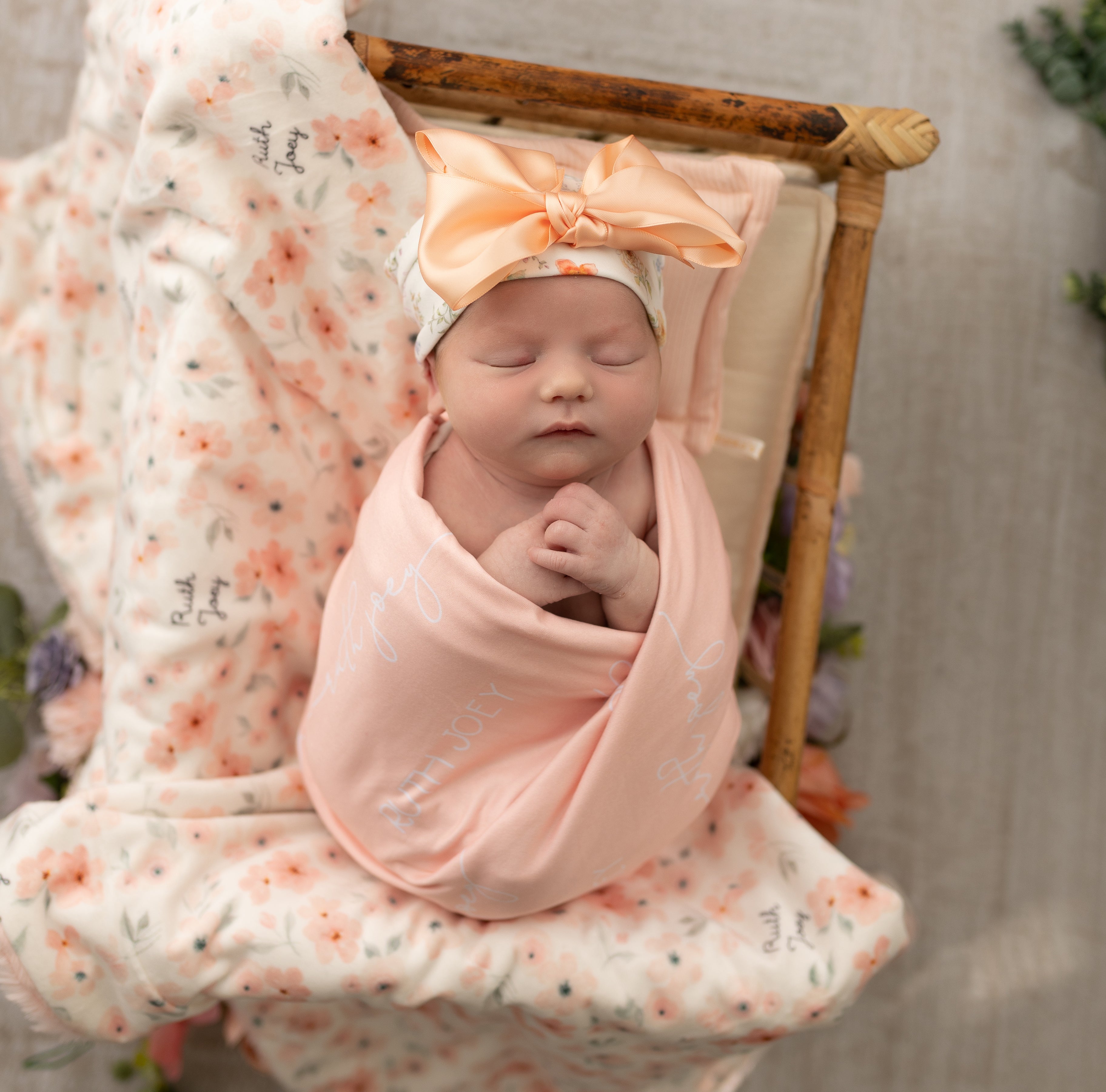 Personalized Baby Blanket - Peach Blossom Print Minky Fur Deluxe Gift