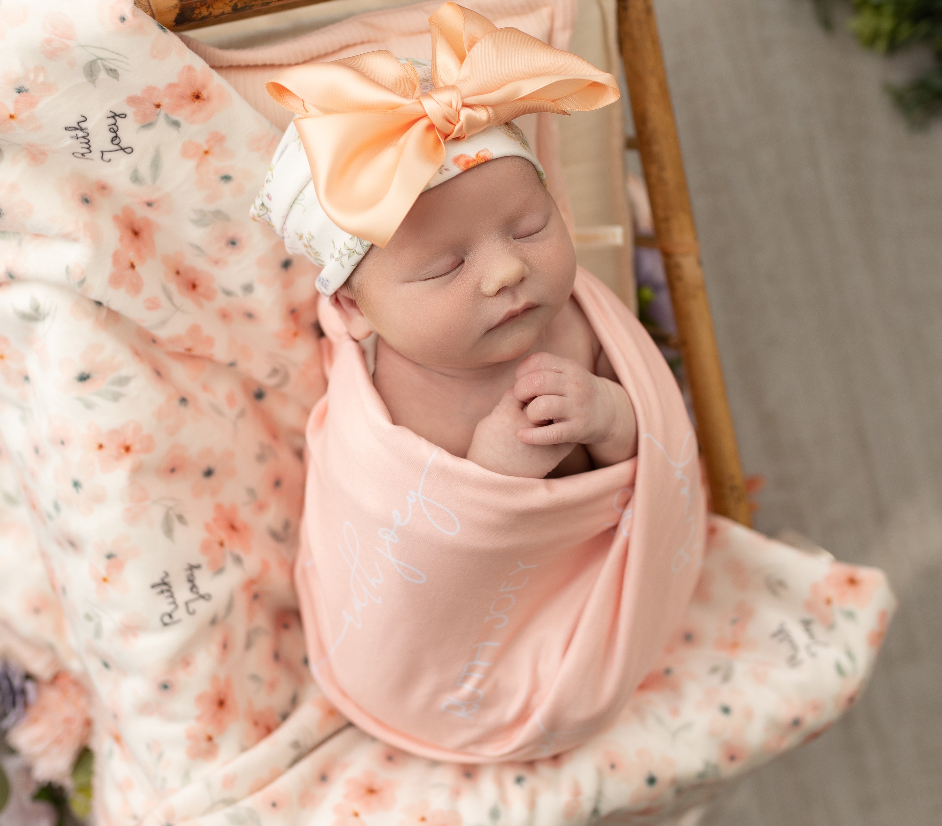 Personalized Baby Blanket - Peach Blossom Print Minky Fur Deluxe Gift