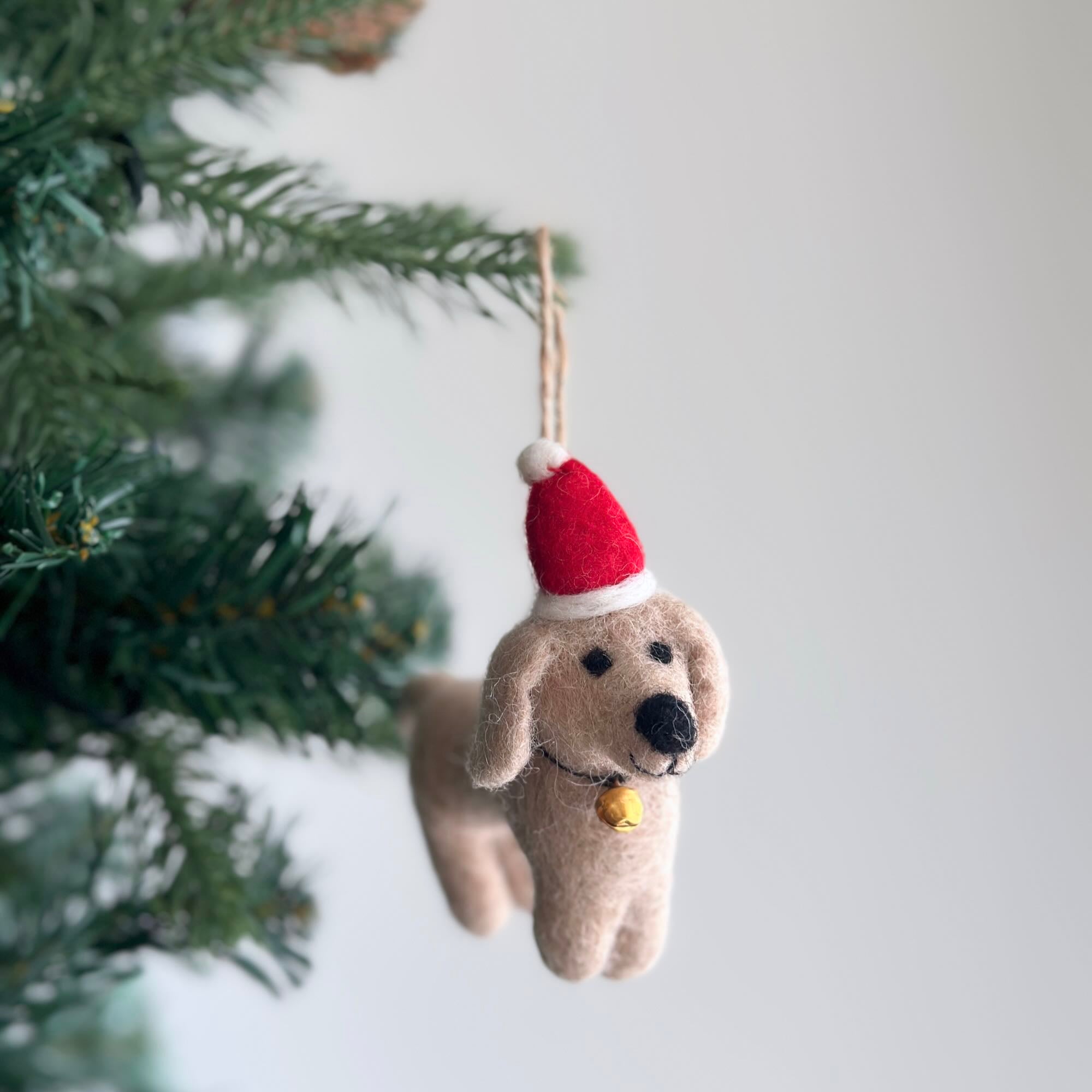 Felt Ornament - Dachshund Dog With Christmas Hat