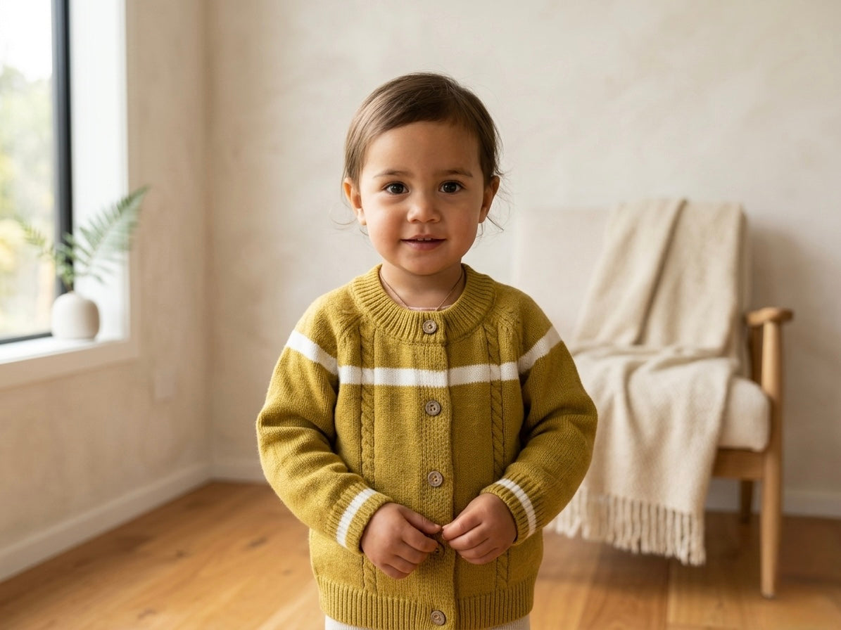 Warm Winter Cardigan | 100% Wool Kids Cardigan With Wooden Buttons