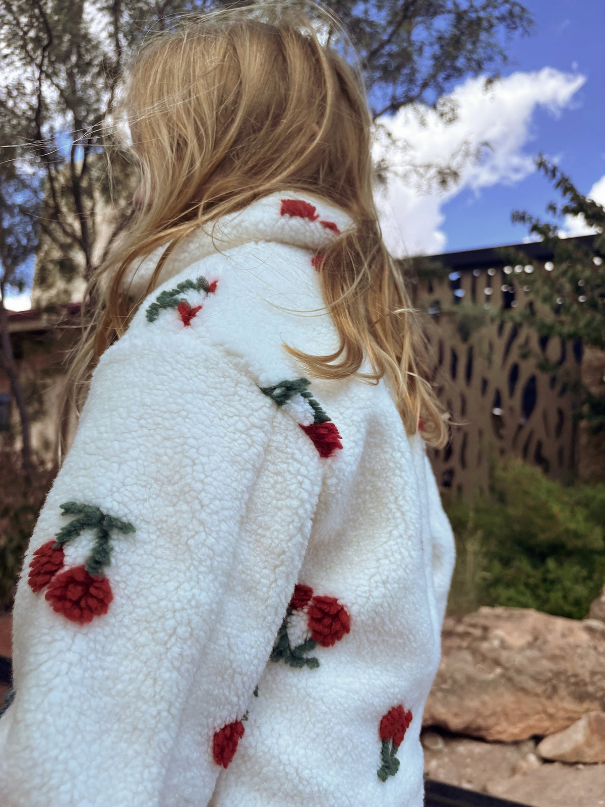 Cherry Plush Jacket For Girls – Zip-up Winter Coat