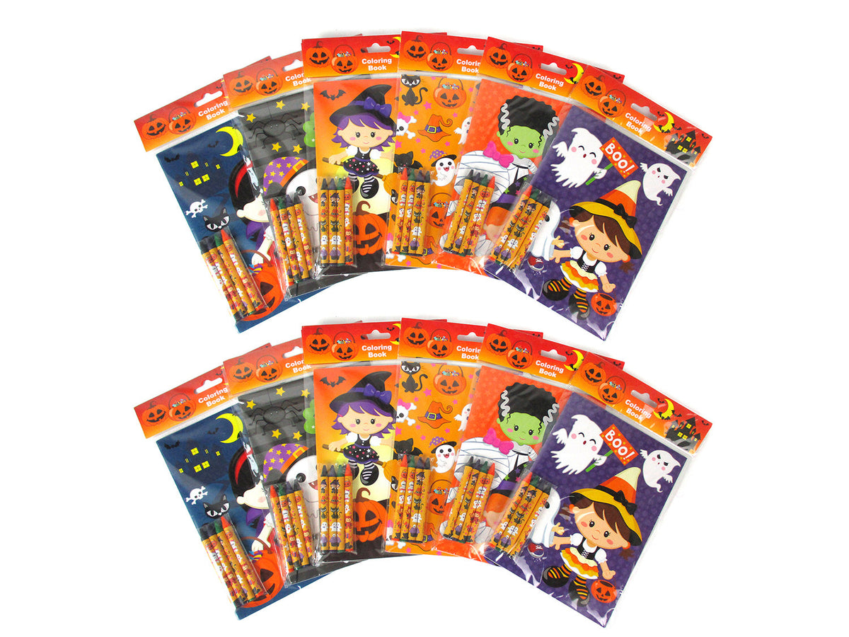 Halloween Coloring Books With Crayons Party Favors - Set Of 6 Or 12