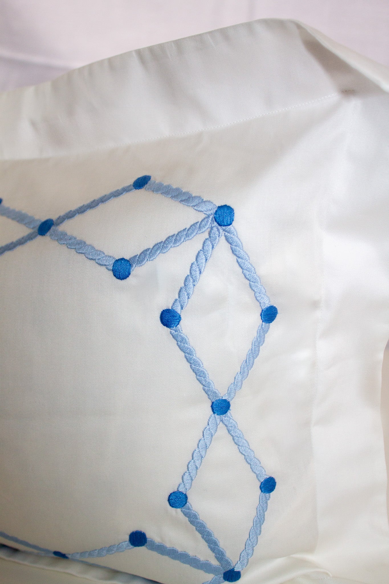 Embroidered Pillowcase - Blue Diamonds