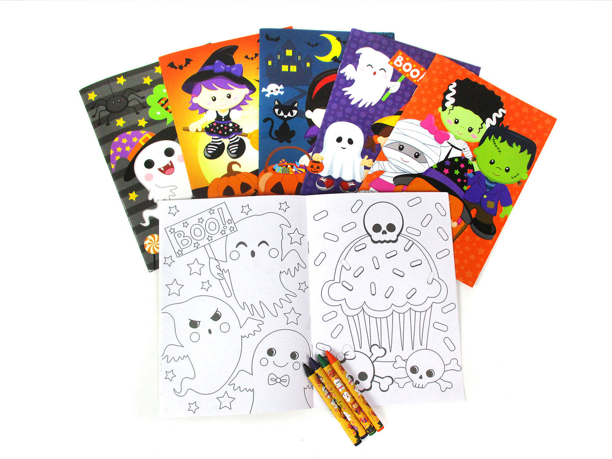 Halloween Coloring Books With Crayons Party Favors - Set Of 6 Or 12