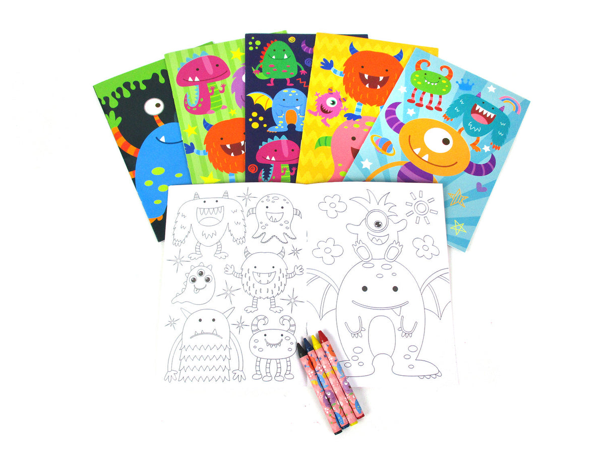 Monster Coloring Books With Crayons Party Favors - Set Of 6 Or 12