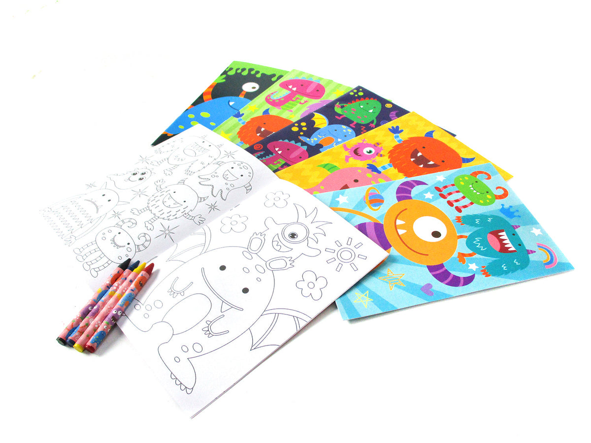Monster Coloring Books With Crayons Party Favors - Set Of 6 Or 12
