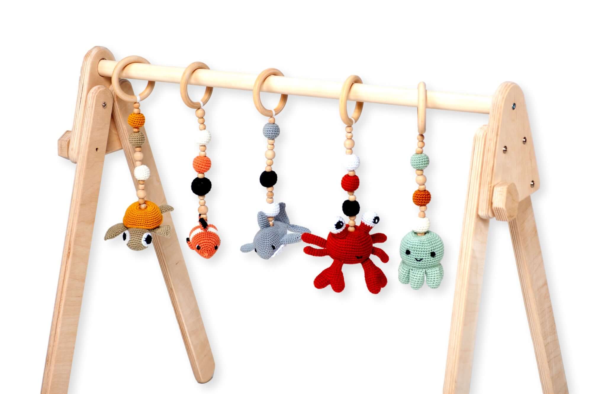 Montessori Baby Gym & Hanging Toys Set | Wooden Play Gym For Babies