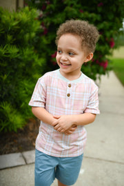 Spring Plaid Rolled Sleeve Henley