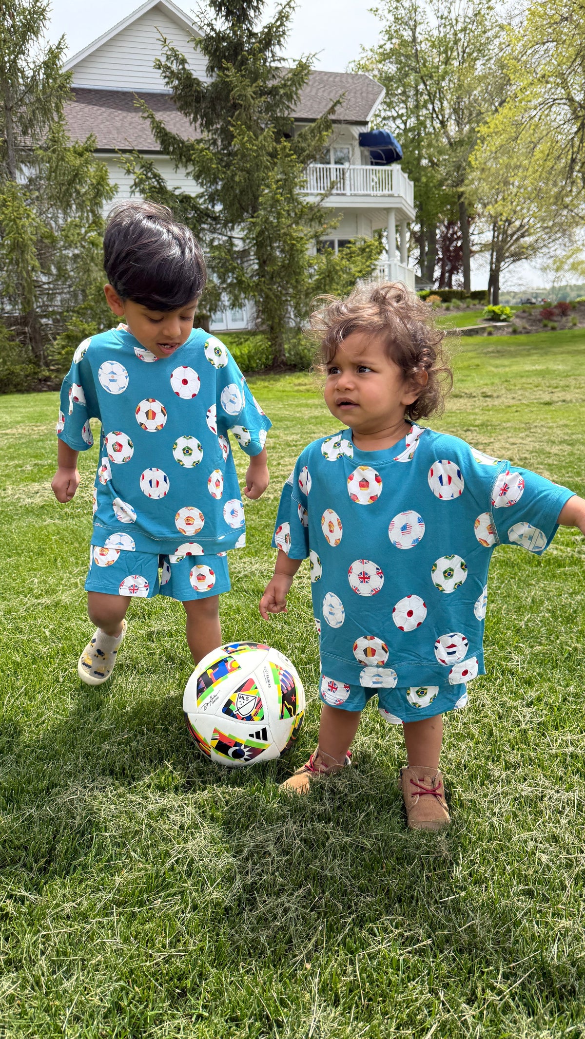 My First Soccer Outfit Bamboo Short Set For Toddlers & Kids | Oversized Tee + Drawstring Shorts