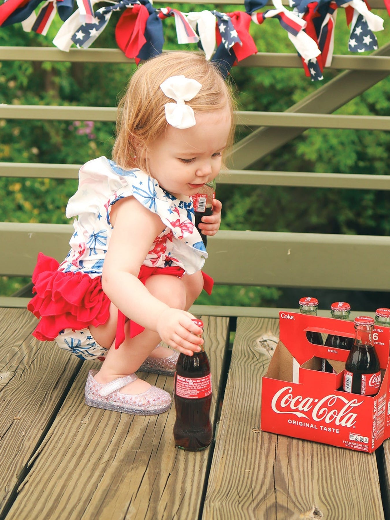 4th Of July Bow Print Girls Romper