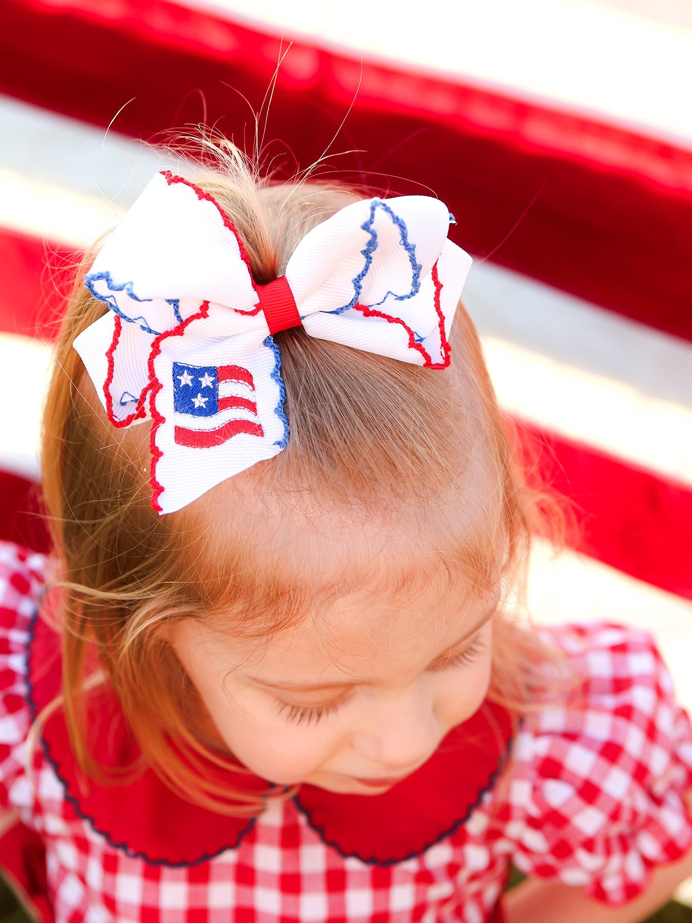 Stars & Stripes Flag Hair Bow – Toddler Girls July 4th Hair Accessory