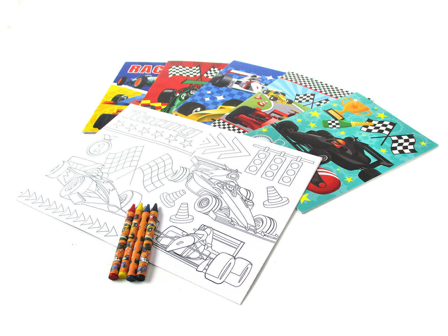 Race Car Coloring Books With Crayons Party Favors - Set Of 6 Or 12