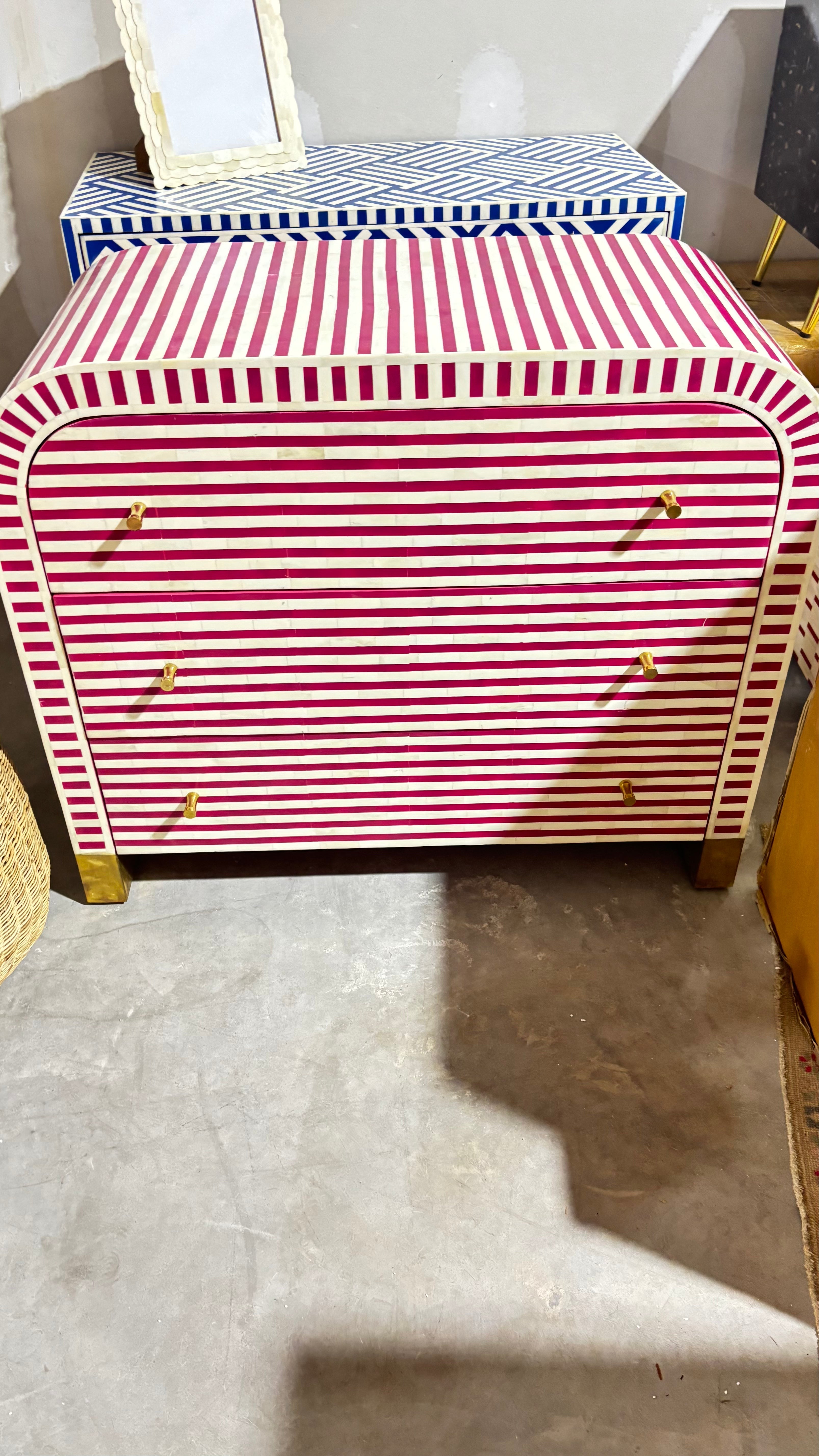 Hot Pink/white Bone Inlay 3-drawer Dresser
