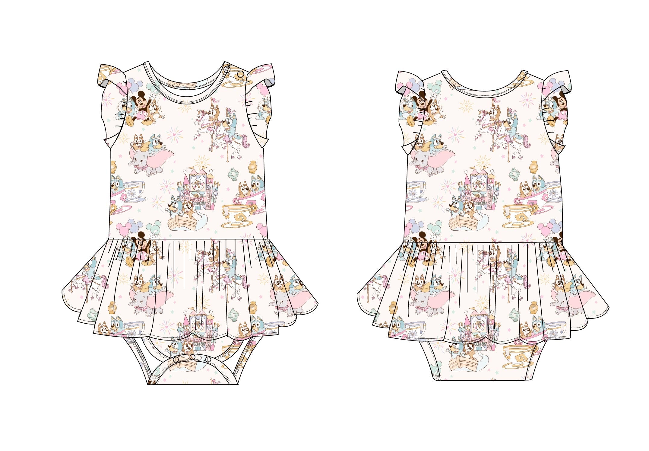 Pastel Park (flutter Sleeve) - Bodysuit Dress