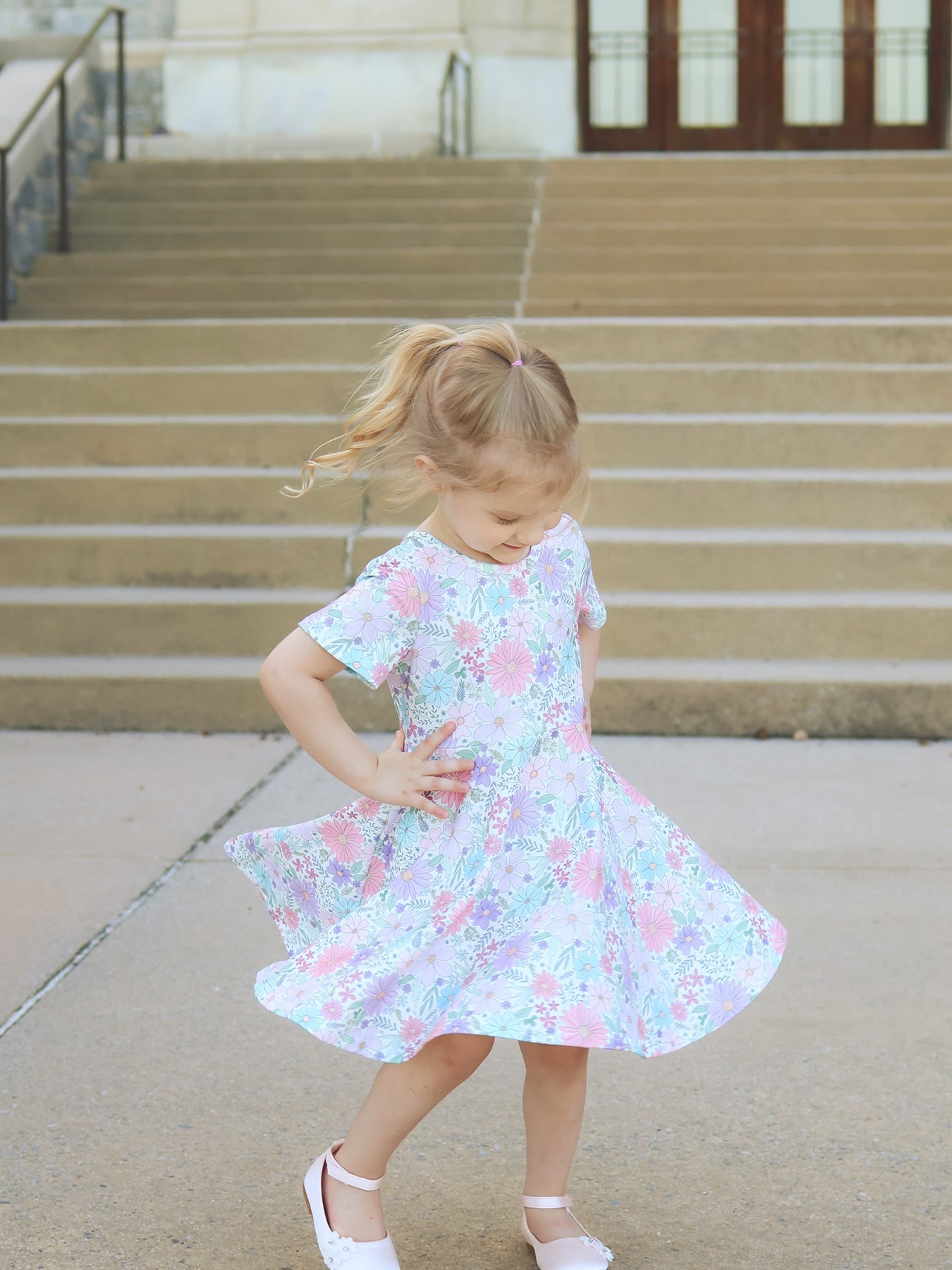 Spring Pastel Floral Girls Casual Dress
