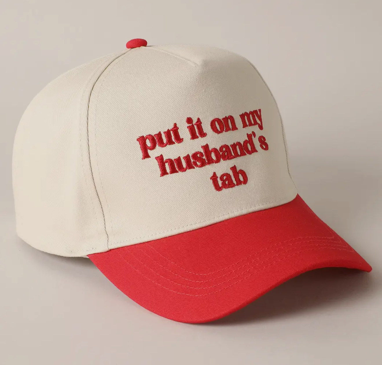 Put It On My Husband's Tab Embroidered Canvas Hat
