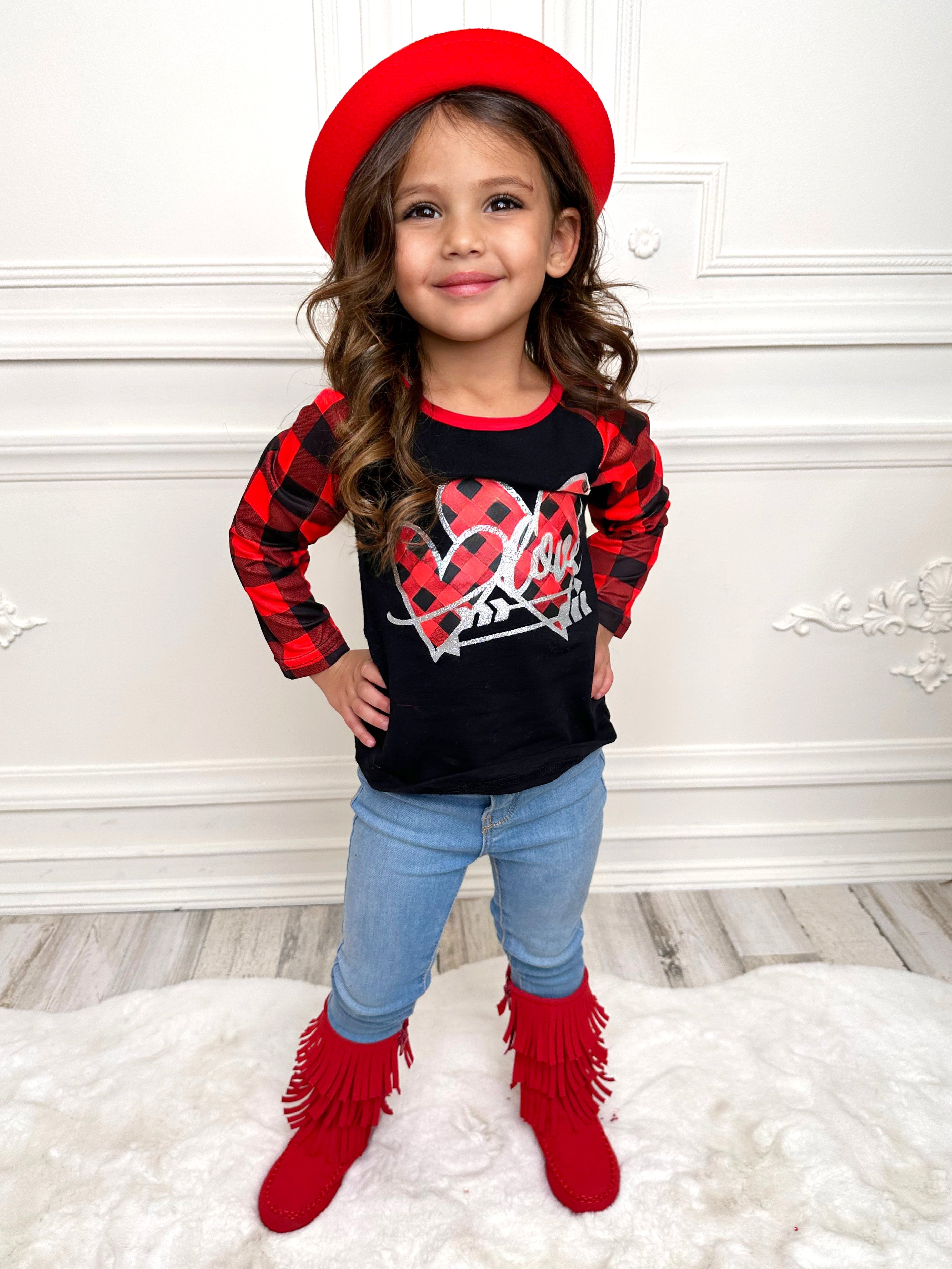 Cupid's Love Plaid Raglan Top