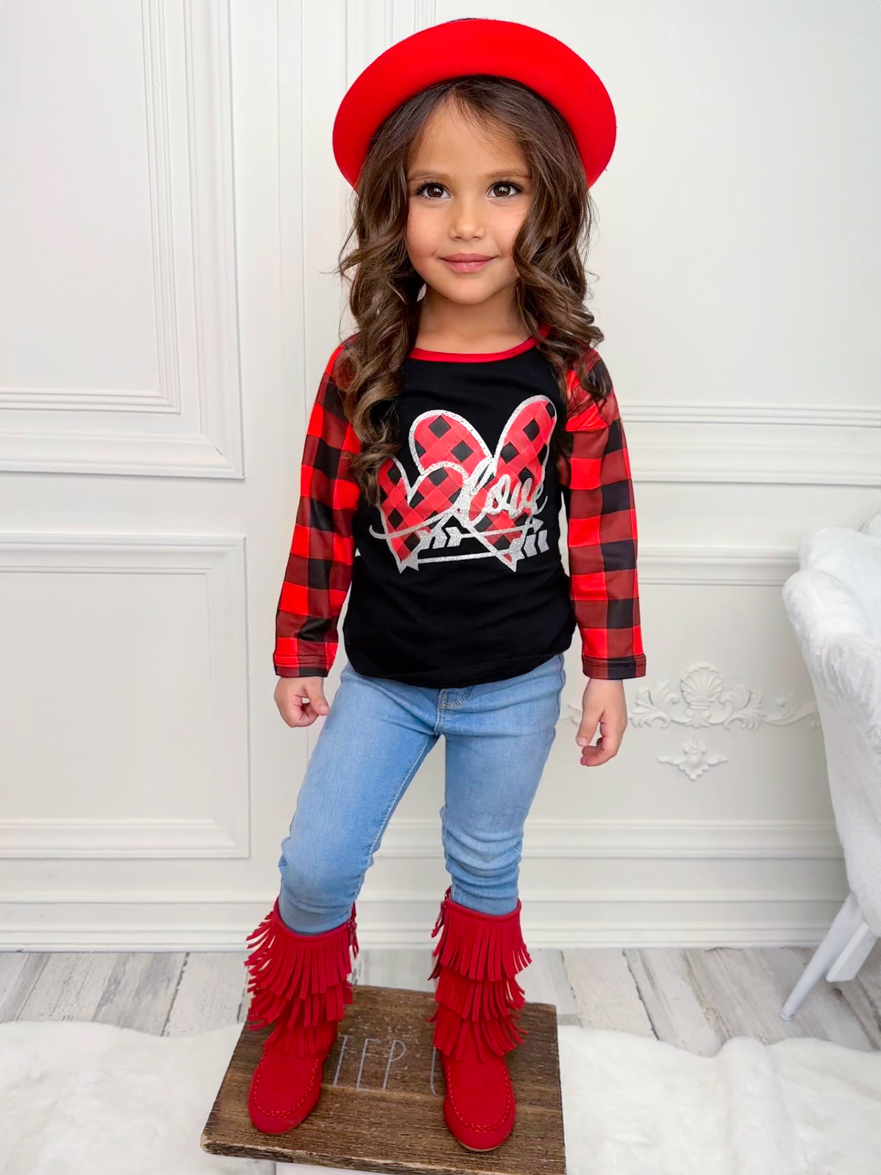 Cupid's Love Plaid Raglan Top