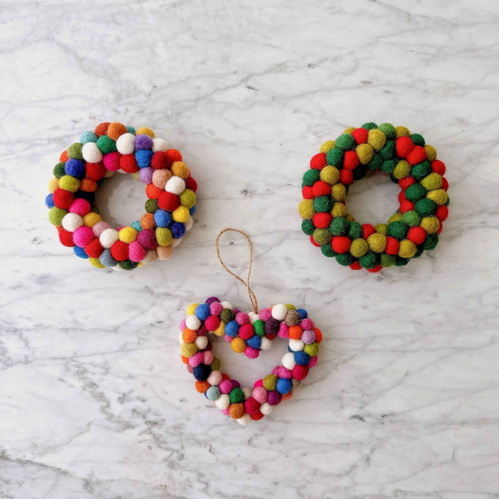 Felt Ornament - Mini Pompom Heart Wreath